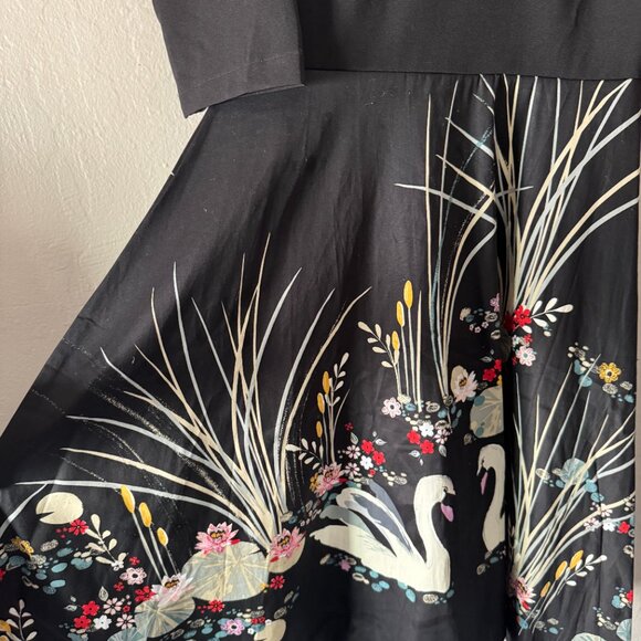 NWT Zaful Black A-line Midi Dress with Swan Pattern Size XXL - Picture 2 of 6